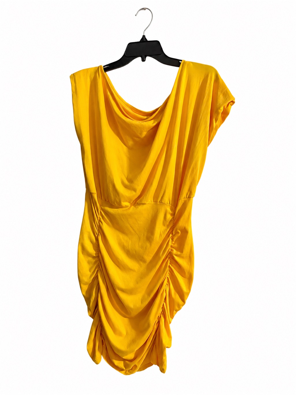 Shein Bright Yellow Draped Cowl Ruched Mini Dress